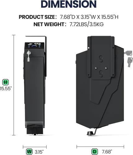Miniatura 7 de KornerBatl Caja fuerte biométrica para pistola de noche de acceso rápido para pistola, 2 en 1 montada desplegable con huella digital, código