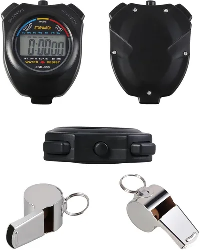 Miniatura 5 de Vicloon Cronómetro deportivo digital con silbato de acero inoxidable, pantalla LCD grande adecuada para fútbol, baloncesto, correr, natación, Negro