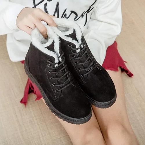 Miniatura 5 de DADAWEN Botas de nieve de gamuza impermeables con cordones para mujer