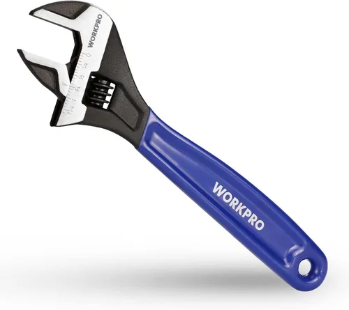 WORKPRO Llave ajustable de 10 pulgadas, llave de mandíbula ancha de acero Cr-V con óxido negro, escalas métricas y SAE, para el hogar, garaje, Azul
