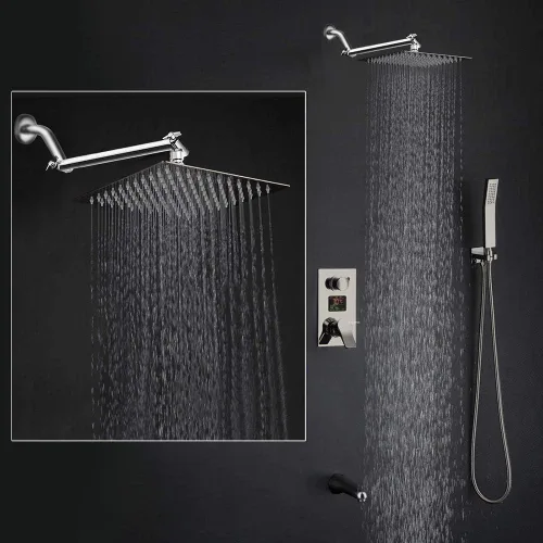 Miniatura 7 de Cabezal de ducha cuadrado grande de acero inoxidable de alta presión con brazo de ducha, cascada, cobertura de cuerpo completo, fácil de limpiar e
