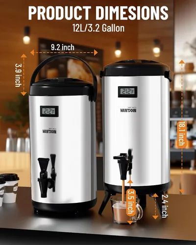 Miniatura 6 de WantJoin Jarra térmica para bebidas - Urna de agua caliente y fría de 75 tazas para catering - Jarra premium de acero inoxidable de 12 L/3.2 galones