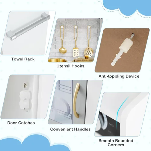 Miniatura 5 de MAT EXPERT Juego de cocina para niños, cocina de juguete de chef de madera con pizarra, máquina de hielo, accesorios de utensilios de cocina