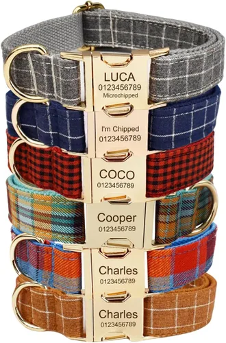 Miniatura 9 de Collar de perro personalizado con hebilla de metal grabada, nombre y número de teléfono personalizados, ajustable para razas pequeñas, medianas