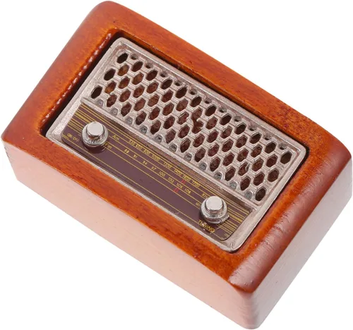 Modelo de radio en miniatura de estilo vintage para decoración de casa de muñecas, pequeña figura de radio retro, adorno artesanal para accesorios