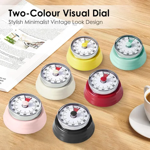Miniatura 8 de Temporizador visual, temporizador de cuenta regresiva de 60 minutos, temporizador de cocina con base magnética, reloj mecánico, alerta de timbre
