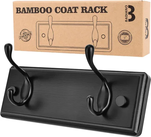 Badiano Perchero de madera, organizador de pared para armario, entrada, pasillo, vestíbulo, dormitorio, ganchos dobles resistentes para colgar Negro