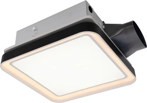 Akicon Extractor de baño con luz, motor de CC de 50-80-100 CFM, luz LED de 1.2 Sones 3CCT 2700K/4000K/5500K con luz nocturna de 7 W, ventilador de