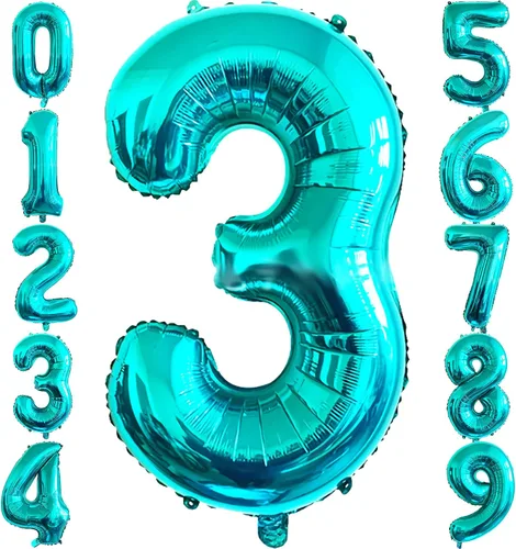 Miniatura 14 de Globo de 40 pulgadas, color azul turquesa número 2, globos de helio de Mylar de papel de aluminio de dígitos de gran tamaño para baby shower, fiesta