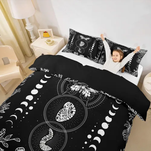 Miniatura 25 de Erosebridal Juego de ropa de cama bohemio con sol y luna, funda de edredón hippie de 3 piezas, colorida funda de edredón teñida anudada, funda