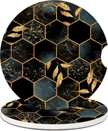 Portavasos para automóvil, posavasos de cerámica absorbente con hojas de mármol negro, portavasos para bebidas, accesorios para automóviles para