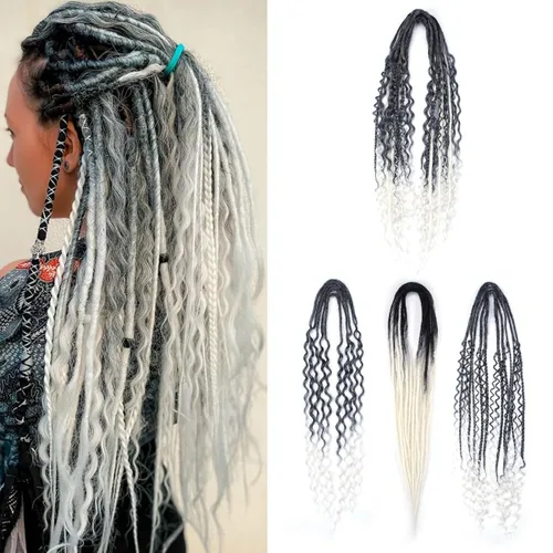 Miniatura 49 de 15 extensiones de rastas de doble extremo, 24 pulgadas, extensiones de rastas falsas de 0.6 pulgadas, color marrón degradado, extensiones de rastas
