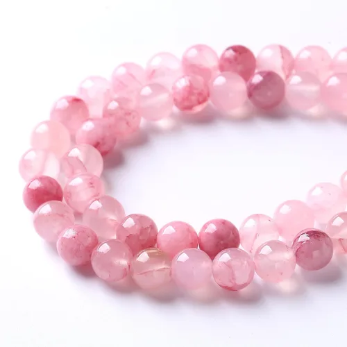 Miniatura 4 de 45 cuentas espaciadoras redondas sueltas de jade rosa natural de 0.315 pulgadas (0.315 in) para fabricación de joyas, cuentas de piedra energética