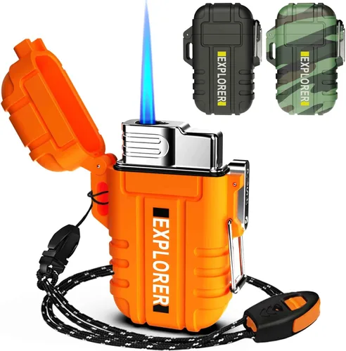 Miniatura 10 de Encendedor de antorcha, butano recargable, resistente al viento, gas para exteriores con llama de chorro ajustable, para chimenea, fuegos Camouflaje
