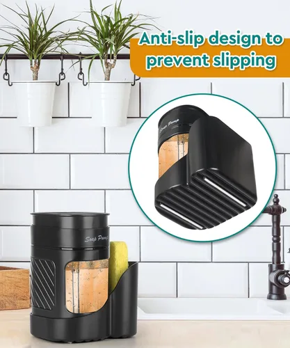 Miniatura 5 de Dispensador de jabón para platos 3 en 1 con soporte de esponja para fregadero de cocina (incluye una esponja), juego de dispensador de jabón de Negro