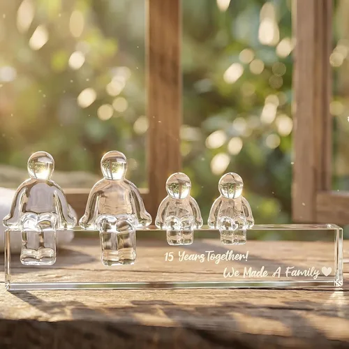 Miniatura 12 de Ornalrist Regalos de boda de cristal para el 15º aniversario para ella y él, 15 años juntos hicimos un adorno de cristal familiar para esposa, 1 niño