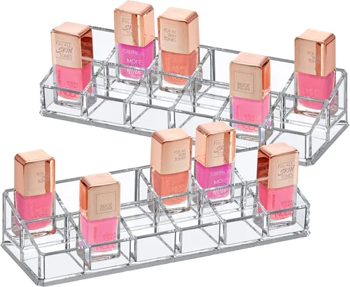 Amazing Abby - Glamour - Paquete de 2 organizadores de esmalte de uñas acrílico de 12 ranuras, soporte para lápiz labial, organizador de brillo de