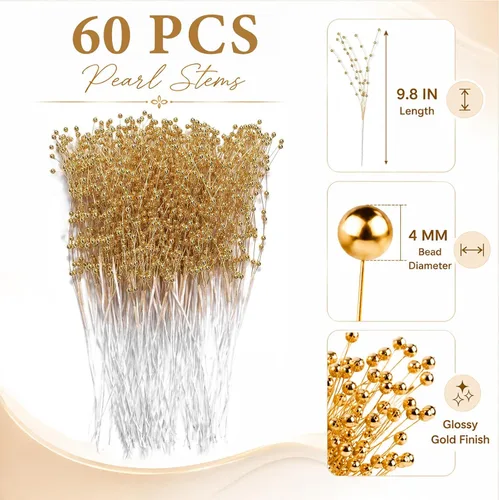 Miniatura 3 de 60 ramos de tallos de perlas, guirnalda de cuentas de 0.157 pulgadas (0.157 in), arreglos florales, arreglos florales, decoración de bodas, fiestas