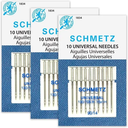 SCHMETZ Agujas universales para máquina de coser doméstica (130/705 H) - Tamaño 90/14 - 3 paquetes - 30 agujas