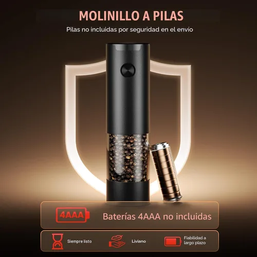 Miniatura 3 de Juego de molinillo eléctrico de sal y pimienta, batería automática, molinillo de pimienta, grosor ajustable, fácil de llenar, capacidad mejorada