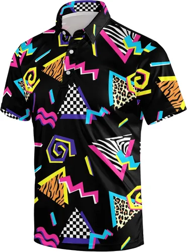 Miniatura 60 de Camisa de golf de los años 80 para hombre, ajuste seco, manga corta, estampada, divertidas, camisas de golf de los años 90 para hombre
