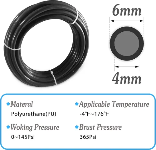 Miniatura 2 de Kit de tubo de aire neumático MSAEIQUN, poliuretano negro, tubo de poliuretano PU, kit de tubería de aire, 6 mm DE x 4 mm DI, 10 metros 32.8 pies