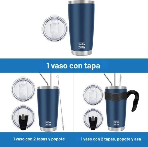 Miniatura 2 de WETOWETO - Vasos térmicos de 20 onzas, tazas de café de acero inoxidable con aislamiento al vacío, doble pared con recubrimiento en polvo, con tapa