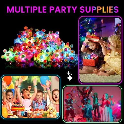 Miniatura 6 de SCIONE Paquete de 24 pulseras giratorias con luz LED, que brillan en la oscuridad, recuerdos de fiesta para niños de 4 a 8 a 12, juguetes de caja