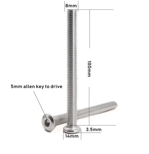 Miniatura 2 de Tornillos de cabeza Allen avellanados con remache M8 x 3.937 in, tornillos de conexión para muebles, acero inoxidable 304