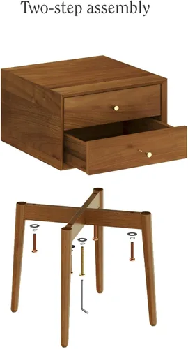 Miniatura 10 de Nathan James - Mesita de noche Harper de madera de roble de mediados de siglo, con 2 cajones, mesa auxiliar pequeña con almacenamiento, marrón