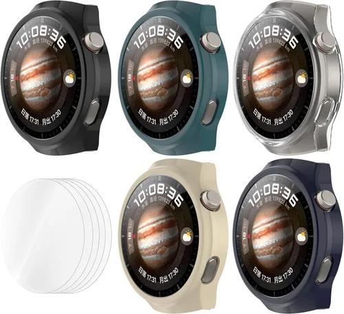TenCloud Funda con accesorios de protección de vidrio templado compatible con Huawei Watch 4 Pro Protector de pantalla (5 colores)