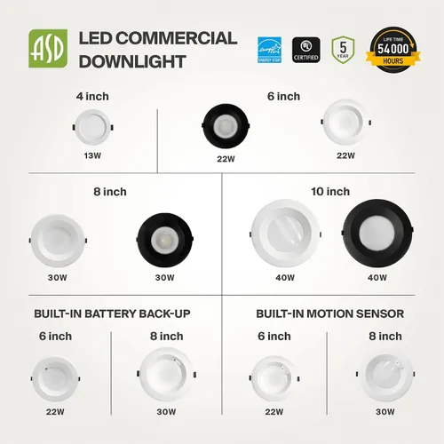 Miniatura 9 de ASD Downlight LED comercial sin lata de 4 pulgadas, iluminación ajustable de potencia de 7/10/13W, lámpara de techo empotrable redonda regulable, 5