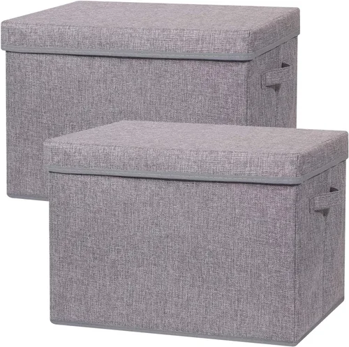 TENABORT Paquete de 2 cajas de almacenamiento plegables grandes con tapas, cubos de almacenamiento de tela, contenedores de tela, cestas para