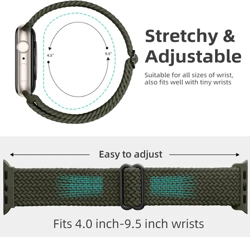 Miniatura 3 de DaQin Paquete de 4 correas elásticas trenzadas Solo Loop para Apple Watch para mujeres y hombres, de 1.575 pulgadas, 1.614 pulgadas, 1.654 pulgadas