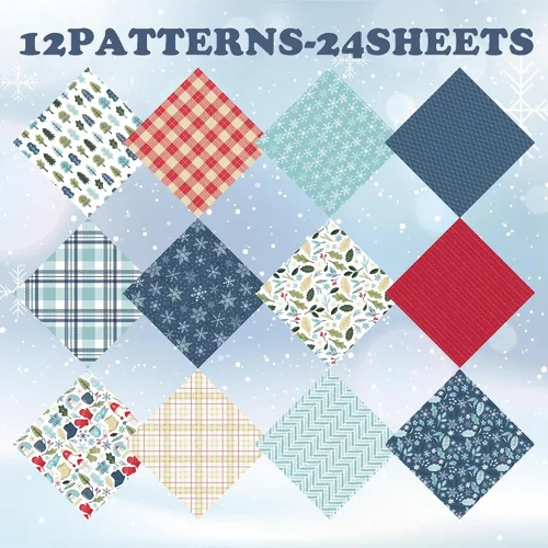 Miniatura 4 de 24 Sheets Christmas Theme Scrap Paper 6 inches One-Sided Cartoon Snowma Scrapbooking Supplies Set for DIY Album Material Background Junk Journal