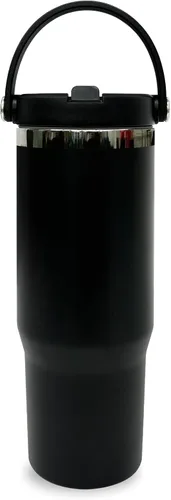 Miniatura 52 de Vaso de 30 onzas con asa superior, vaso aislado al vacío de doble pared con popote abatible, taza de café de viaje de 30 onzas con recubrimiento