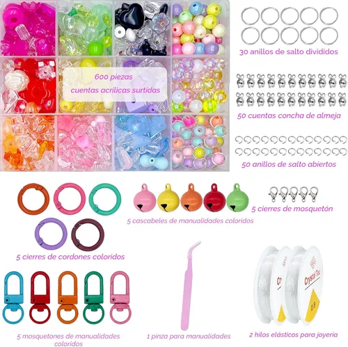 Miniatura 5 de Xmada 750 PIEZAS Cuentas acrílicas surtidas - Colores pastel, estrellas, mariposas para hacer pulseras, 12 colores de cuentas surtidas para joyería
