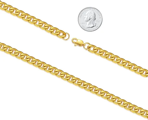 Miniatura 3 de Collar de cadena de eslabones cubanos de acero inoxidable para hombre, chapado en plataoro de 18 quilates, cadenas planas de corte de diamante