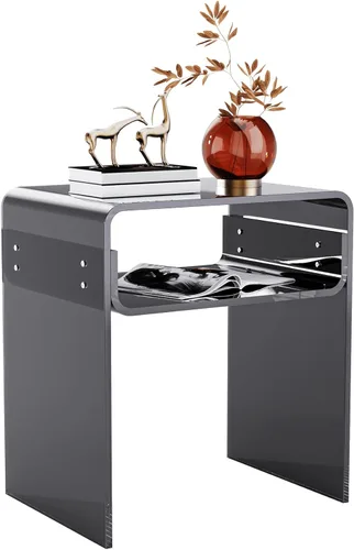Miniatura 19 de Mesa auxiliar de 2 niveles de acrílico transparente; mesa de noche para sala de estar, dormitorio (1, Verde)