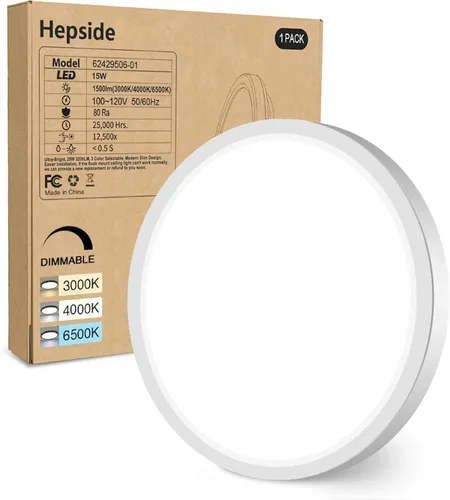 Miniatura 38 de hepside Paquete de 1 lámpara de techo LED de montaje empotrado, color negro, 12 pulgadas, 28 W, regulable 3000K-4500K-6000K, lámpara de techo de 3