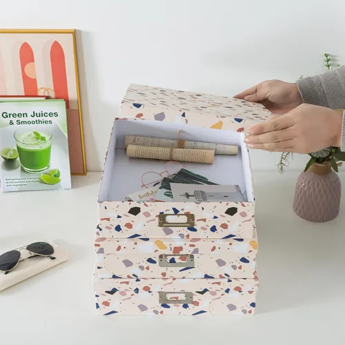 Miniatura 2 de Soul & Lane Cajas de almacenamiento decorativas de cartón con tapas para decoración del hogar, juego de 3 cajas de almacenamiento de fotos anidables