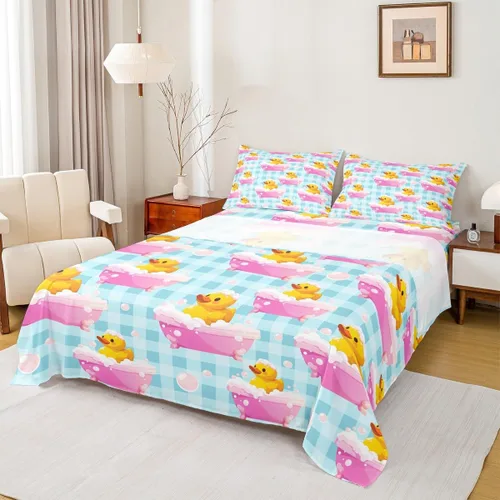 Miniatura 3 de Erosebridal Juego de sábanas para niños y niñas, diseño de pato amarillo, diseño de patos de dibujos animados, juego de ropa de cama de granja