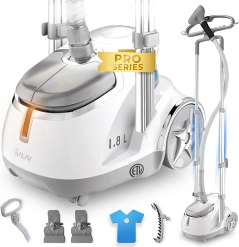 SALAV® Vaporizador profesional para ropa de pie – Vaporizador de ropa resistente de 1500 W con cable retráctil, control de pedal de pie, ruedas