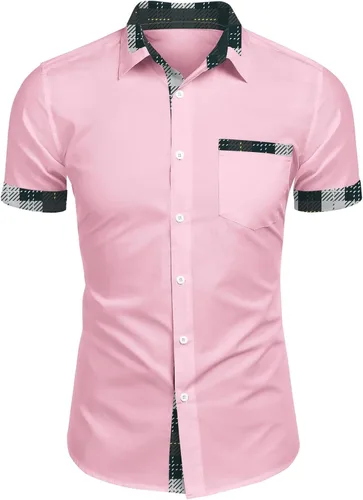 Miniatura 7 de RTRDE Men's Button Down Shirts Short Sleeve Plaid Print Summer Beach Wedding Vacation Dress Shirts, M-4XL