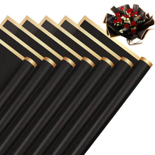 RowinsyDD 20 hojas de papel de regalo de flores negras, papel de embalaje impermeable para ramos de flores, embalaje de regalo de 22.8 x 22.8