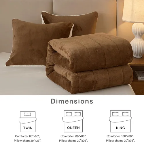 Miniatura 6 de Manta de cama gruesa de franela de lujo de 3 capas, tamaño individual, manta sherpa de terciopelo de felpa suave con 2 fundas de almohada, pesada