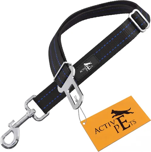 Miniatura 8 de Active Pets Cinturón de seguridad de coche negro para perros, se fija al arnés y al collar, sistema de retención de viaje ajustable de 18 a 24