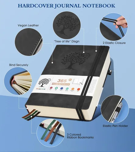 Miniatura 3 de PERCUN Cuaderno de diario rayado B5 – Diarios grandes de cuero de 365 páginas para escritura de mujeres y hombres, cuaderno de tapa dura con páginas
