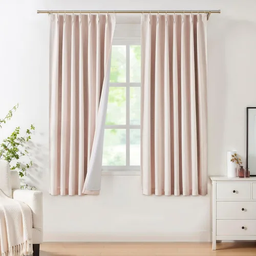 Miniatura 33 de Central Park Paneles de cortinas plisadas opacas con textura de lino, con aislamiento térmico y pestaña trasera, para sala de estar o dormitorio