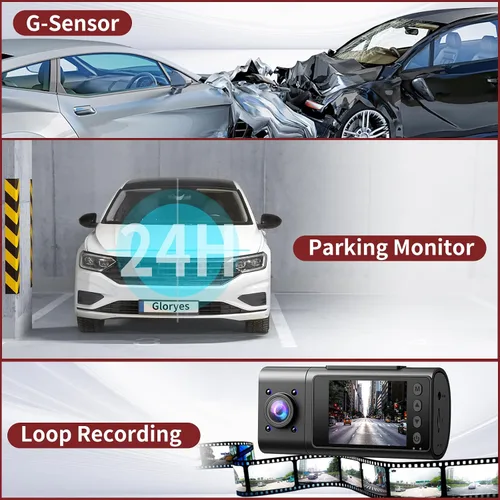 Miniatura 8 de Cámara de tablero 2025, cámara de tablero de 3 canales delantera y trasera en el interior, cámara interior del automóvil, 2.5K/1440P Single Fr